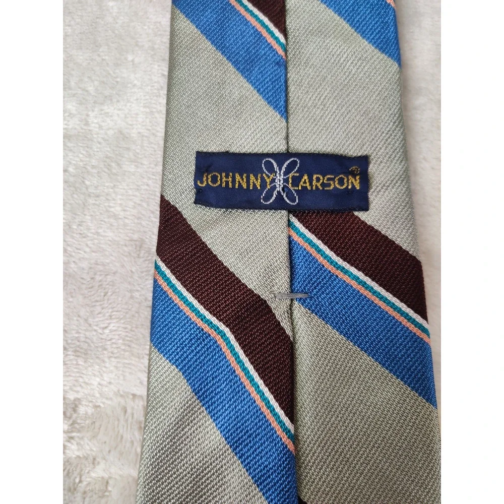 Vintage Johnny Carson Tie Striped Designer All Silk 3.5